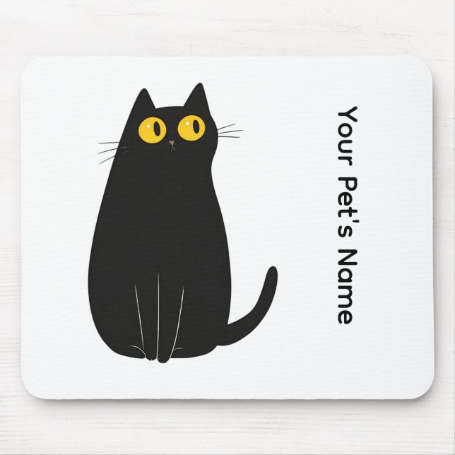 Personalised Black Cat Mouse Pad with Your PetName (Front)