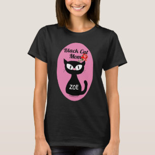 Personalised Black Cat Mum with Red Rose T-Shirt