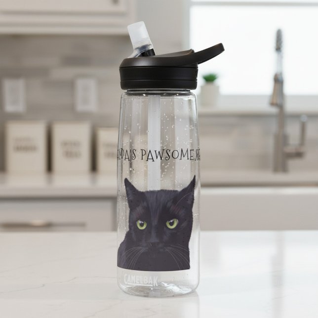 Personalised Black Cat Name Pawsome Water Bottle (Pawsome water bottle for your pawsome water. Just add your name)