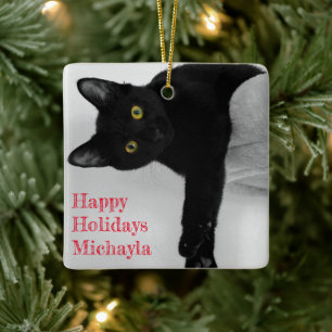 Personalised Black Cat Owner  Christmas Ceramic Ornament