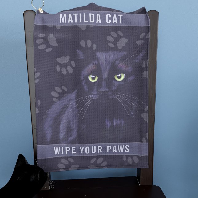 Personalised Black Cat Paw Print Custom Golf Towel (Purrfect pet towel for your black cat. Just add their name (also useful for golfer's too))