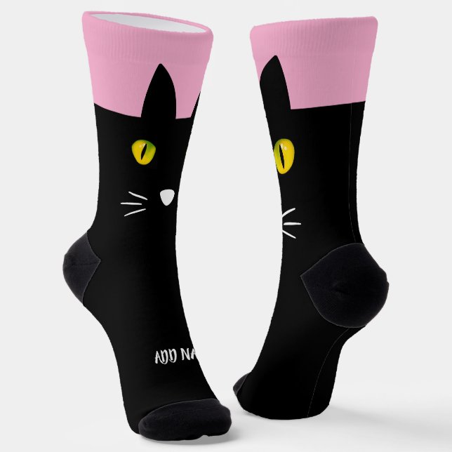 Personalised Black Cat Socks - Cats Custom Gift  (Angled)
