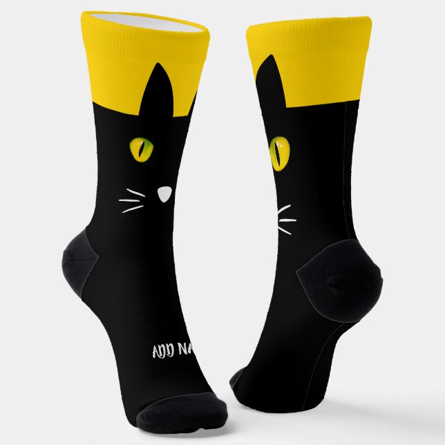 Personalised Black Cat Socks - Cats Custom Gift  (Angled)