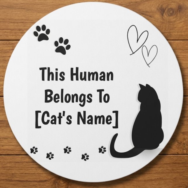 Personalised Black Cat Sticker (Personalized round sticker for cat lovers)