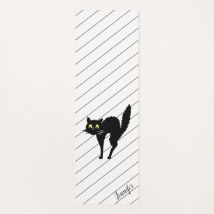 Personalised Black Cat with Arched Back Yoga Mat