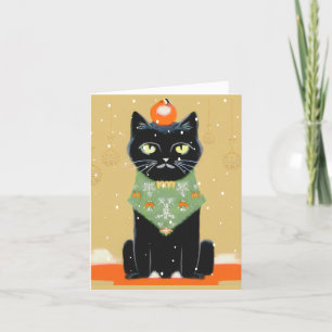 Personalised Black Cat with Attitude Christmas Holiday Card
