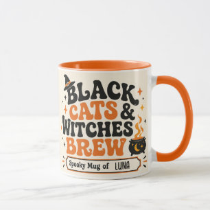 Personalised Black Cats & Witches Brew Halloween Mug