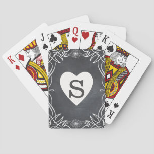 Personalised Black Chalkboard Swirl Pattern Heart Playing Cards