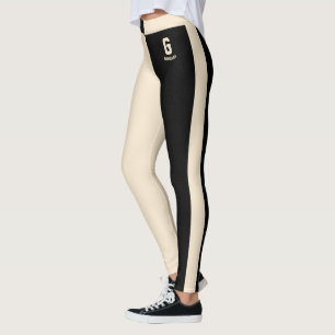 Personalised Black Champagne Gold Stripes Monogram Leggings