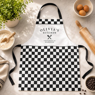 Personalised Black Chequered Kitchen Custom Name Apron