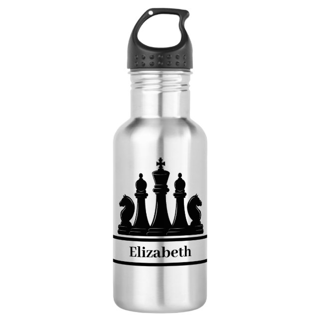 Personalised Black Chess Pieces 532 Ml Water Bottle (Front)