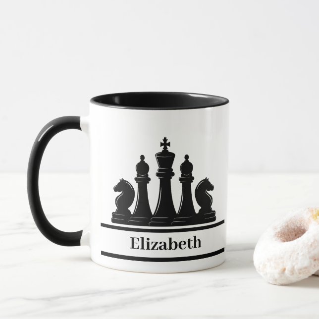 Personalised Black Chess Pieces Mug (With Donut)