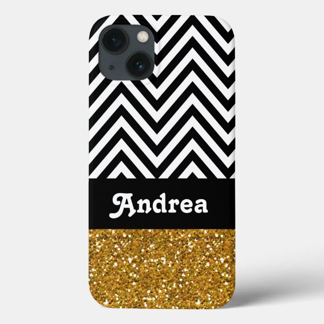 Personalised Black Chevron Gold Glitter Printed Case-Mate iPhone Case (Back)