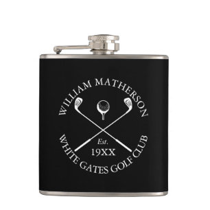 Personalised Black Classic Golf Club Name Hip Flask