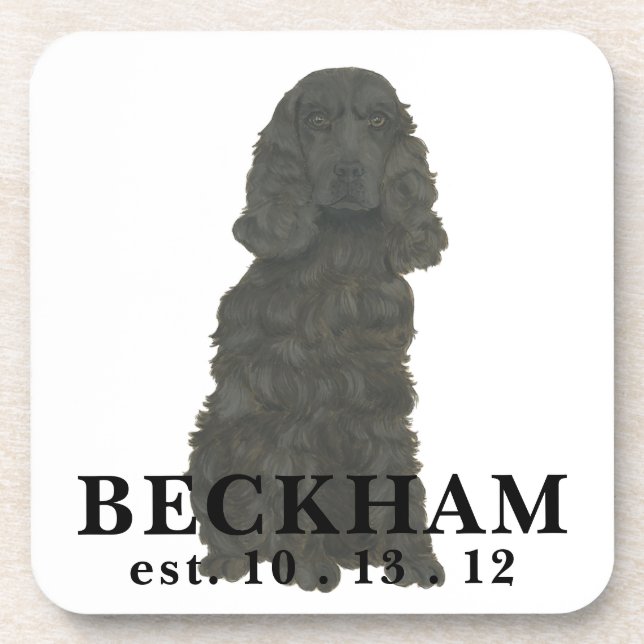 Personalised Black Cocker Spaniel Beverage Coaster (Front)