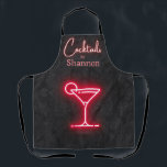 Personalised Black Cocktail Party Bar Drink Apron<br><div class="desc">Have fun being the 'drink master' and serving beverages at your very own bar with this black apron featuring a neon cocktail glass and personalised with your name. Great at a party or as a gift idea for anyone on your list.</div>