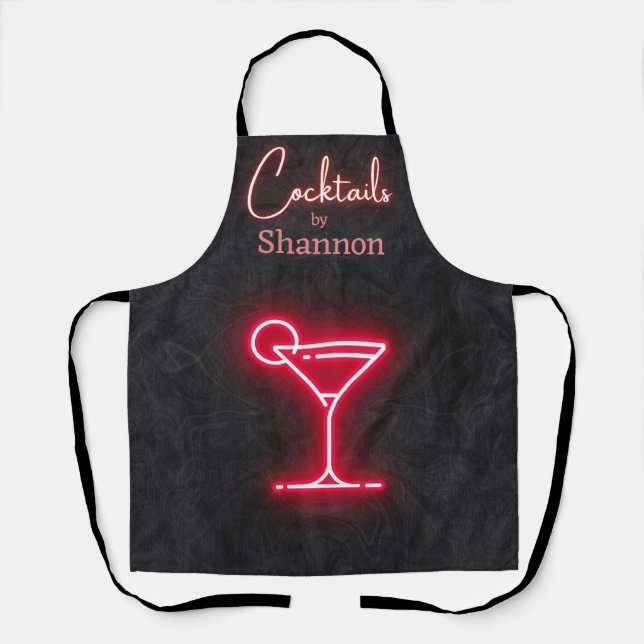 Personalised Black Cocktail Party Bar Drink Apron (Front)