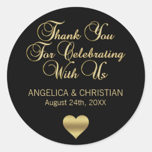 Personalised Black Colour Gold Thank You Wedding Classic Round Sticker