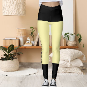 Personalised Black Cream Stripes Cat Retro Vintage Leggings