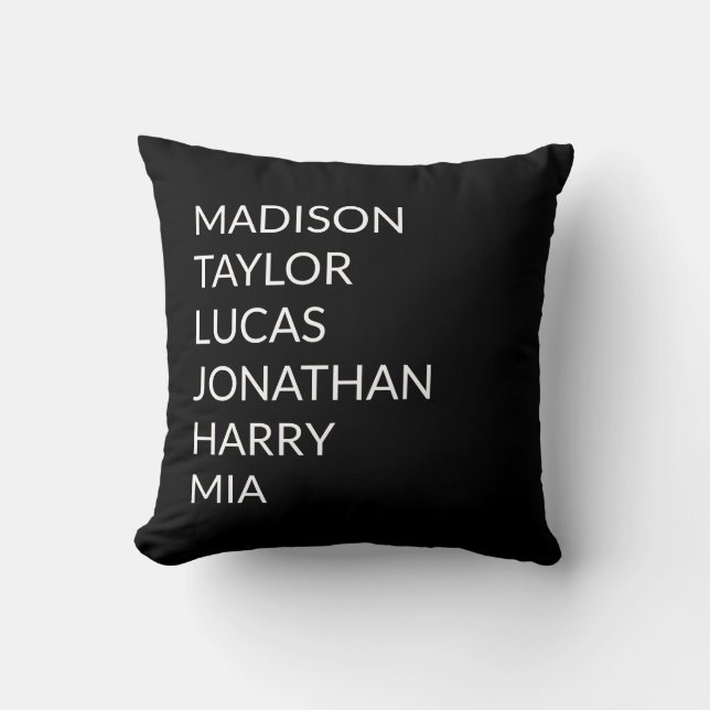 Personalised black custom family names best friend cushion (Front)