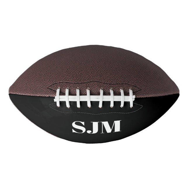 Personalised black Custom monogram initials name Football (Front)