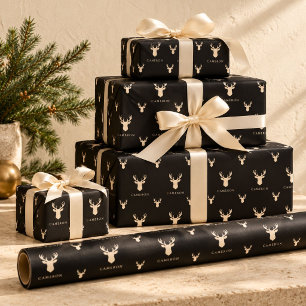 Personalised Black Custom Name Manly Christmas Wrapping Paper
