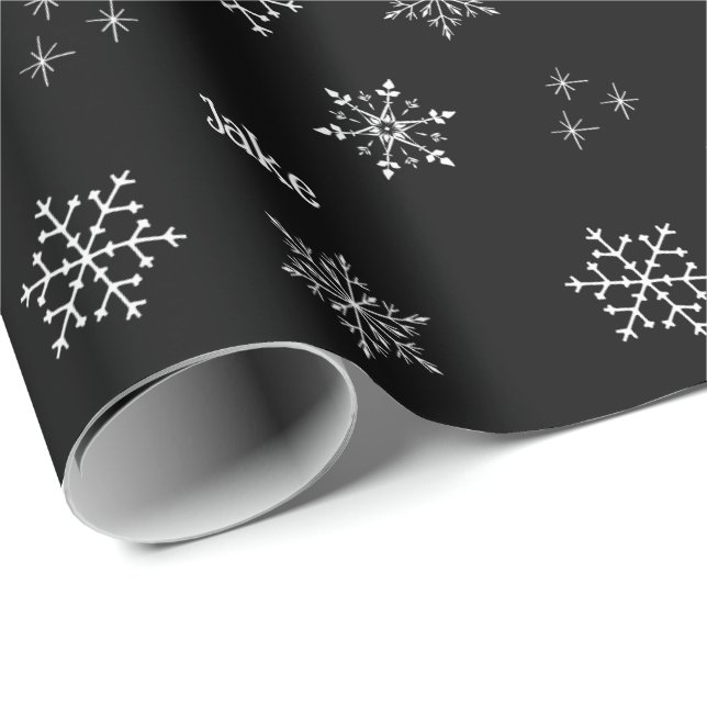 Personalised Black Custom Snowflake Wrapping Paper (Roll Corner)