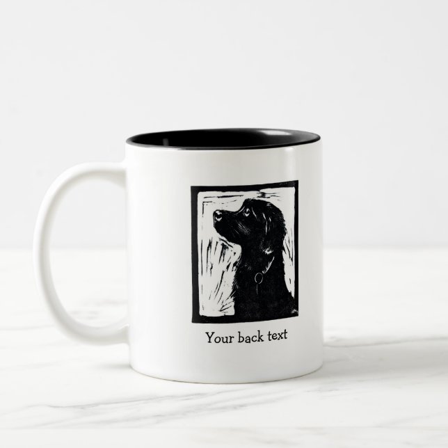 Personalised Black Dog Springador Lino Print Mug (Left)