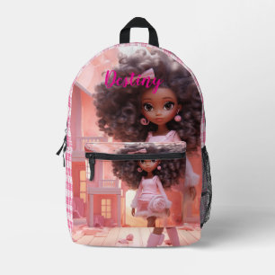 Personalised Black doll plaid  Printed Backpack