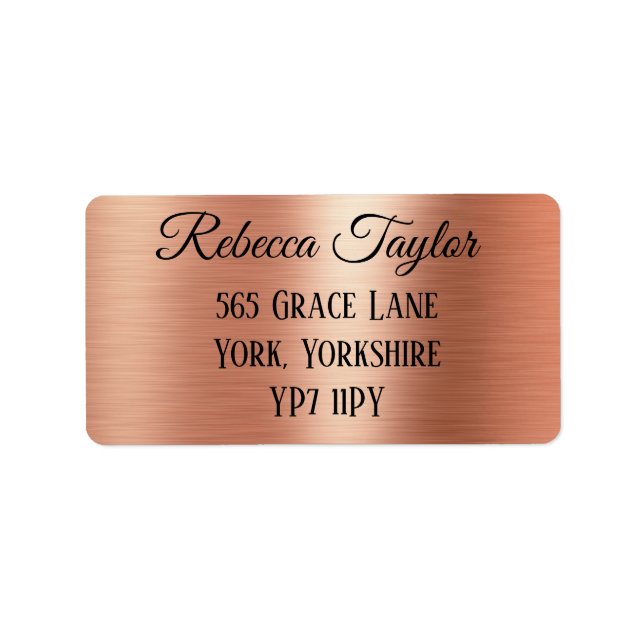 Personalised Black Elegant Rose Gold Address  Label (Front)