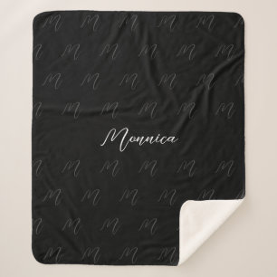 Personalised Black Elegant Script Sherpa Blanket