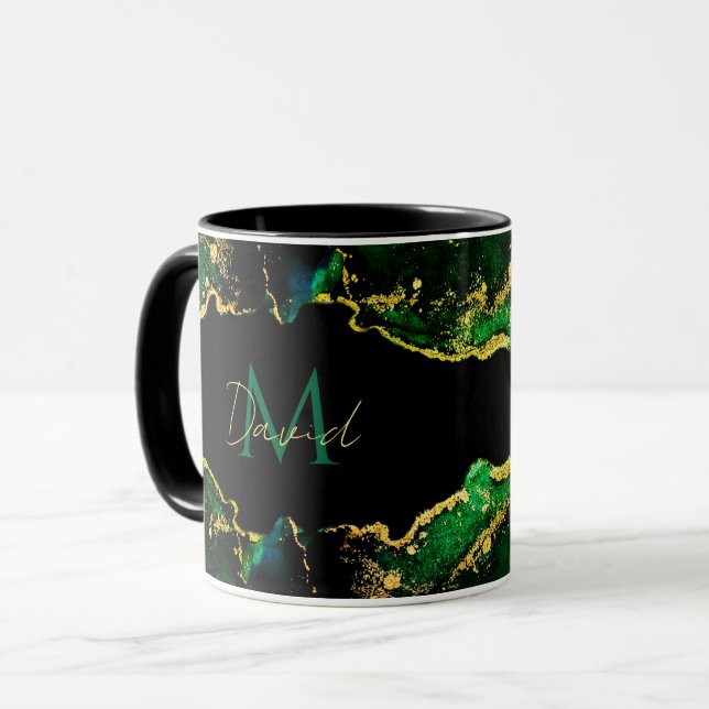 Personalised Black Emerald Green Gold Mug (Front Left)