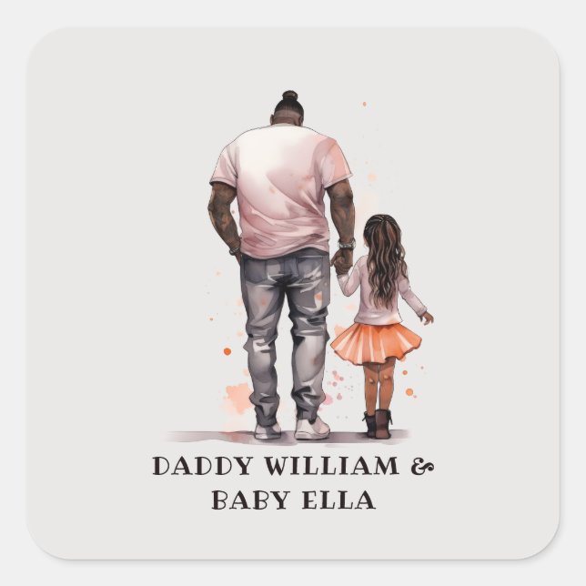 Personalised Black Father and Daughter (4) Square Sticker (Front)