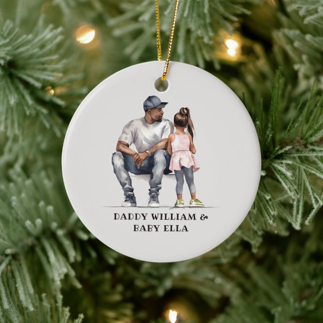 Personalised Black Father and Daughter (6) Ceramic Ornament (Tree)