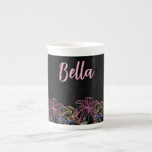 Personalised Black Floral Starry Night Coffee Mug