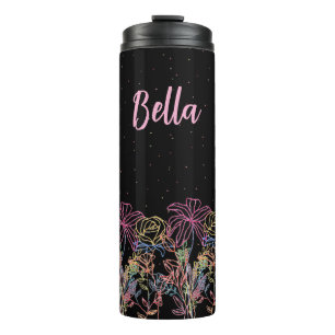 Personalised Black Floral  Starry Night Thumbler  Thermal Tumbler