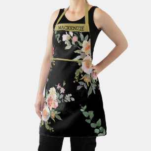 Personalised Black Floral Women's Apron