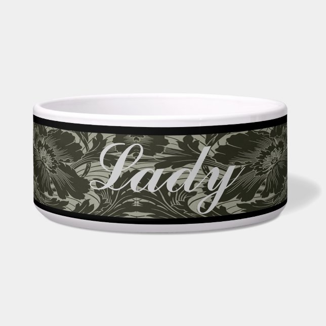 Personalised Black Flower Line Art Pet Bowl (Front)