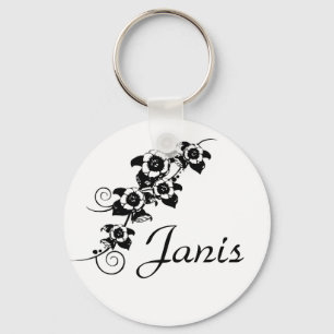 Personalised Black Flower Vine Key Chain