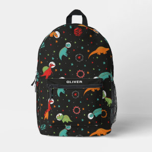 Personalised Black Funny Dinosaur Dino Space Printed Backpack