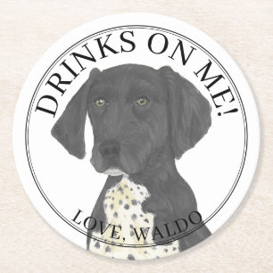 Personalised Black German Shorthaired Pointer Round Paper Coaster
