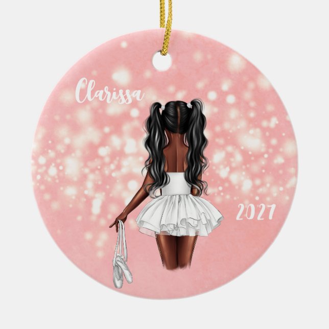 Personalised Black Girl Ballerina Ornament (Front)