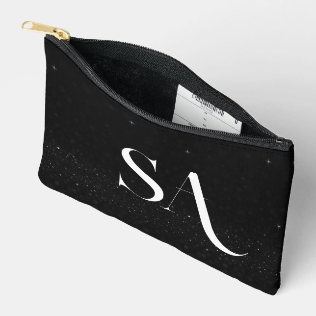 Personalised Black Glitter Initials Small  Accessory Pouch (Open)