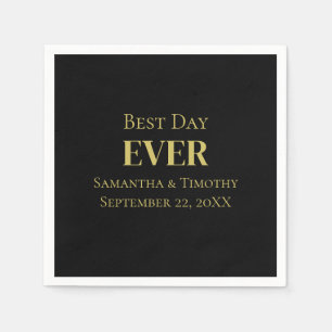 Personalised Black Gold Best Day Ever Wedding Napkin