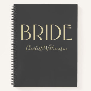 Personalised Black Gold Bride Name Wedding Plans Notebook