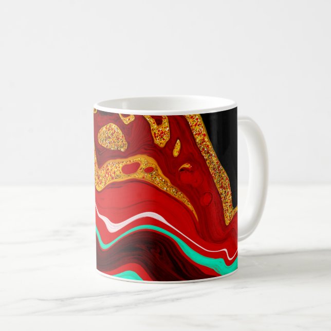 Personalised Black, Gold, Burgundy, Marble Art  Coffee Mug (Front Right)