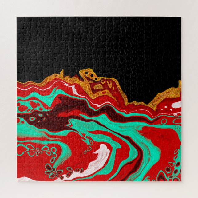 Personalised Black, Gold, Burgundy, Marble Art   Jigsaw Puzzle (Vertical)