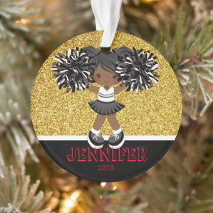 Personalised Black & Gold Cheerleading Ornament 