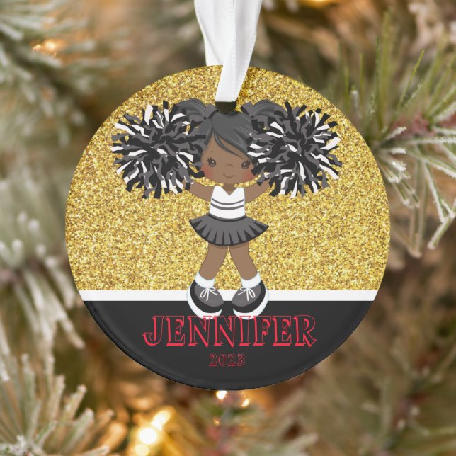 Personalised Black & Gold Cheerleading Ornament  (Tree)