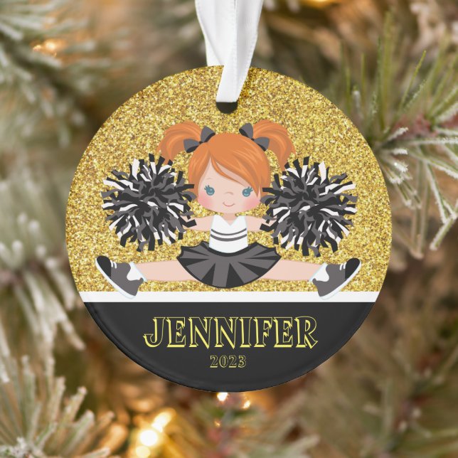 Personalised Black & Gold Cheerleading Ornament  (Tree)